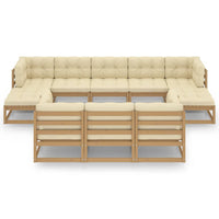 Thumbnail for 10-tlg. Garten-Lounge-Set Kissen Honigbraun Kiefer Massivholz