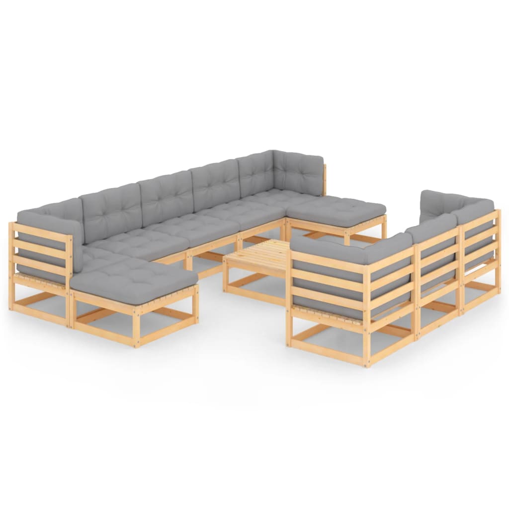 11-tlg. Garten-Lounge-Set mit Kissen Kiefer Massivholz