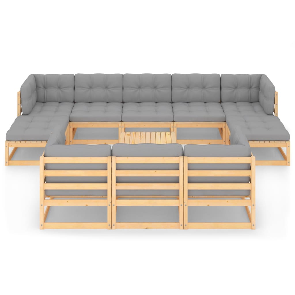 11-tlg. Garten-Lounge-Set mit Kissen Kiefer Massivholz