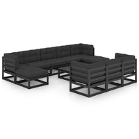 Thumbnail for 11-tlg. Garten-Lounge-Set mit Kissen Schwarz Massivholz Kiefer