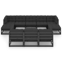 Thumbnail for 11-tlg. Garten-Lounge-Set mit Kissen Schwarz Massivholz Kiefer