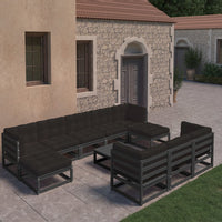 Thumbnail for 11-tlg. Garten-Lounge-Set mit Kissen Schwarz Massivholz Kiefer