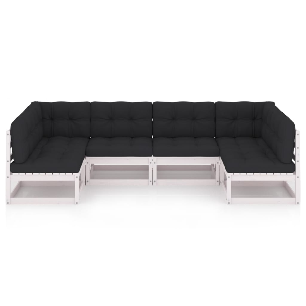 6-tlg. Garten-Lounge-Set mit Kissen Weiß Kiefer Massivholz