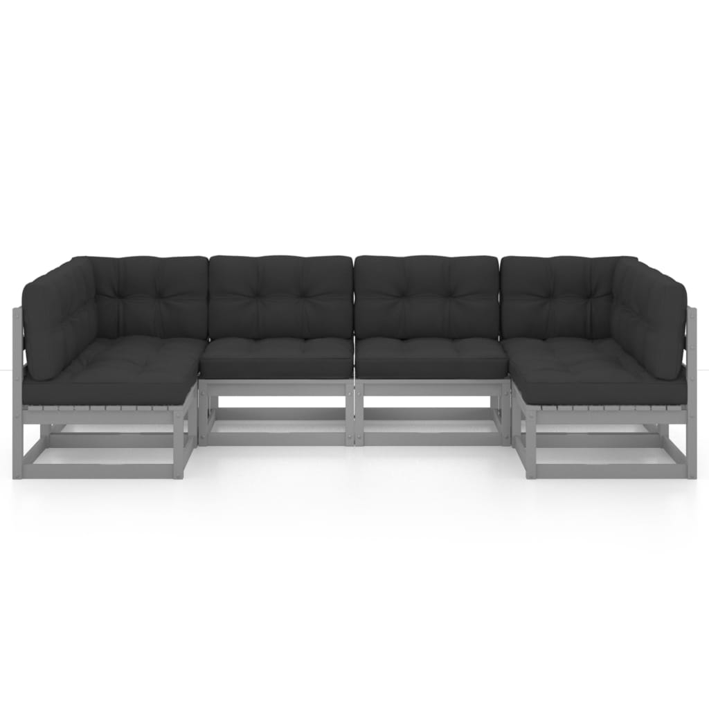 6-tlg. Garten-Lounge-Set mit Kissen Grau Kiefer Massivholz