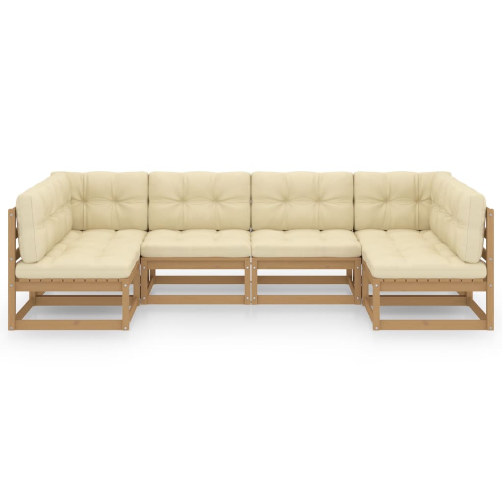 6-tlg. Garten-Lounge-Set Kissen Honigbraun Kiefer Massivholz