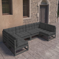 Thumbnail for 6-tlg. Garten-Lounge-Set mit Kissen Schwarz Massivholz Kiefer