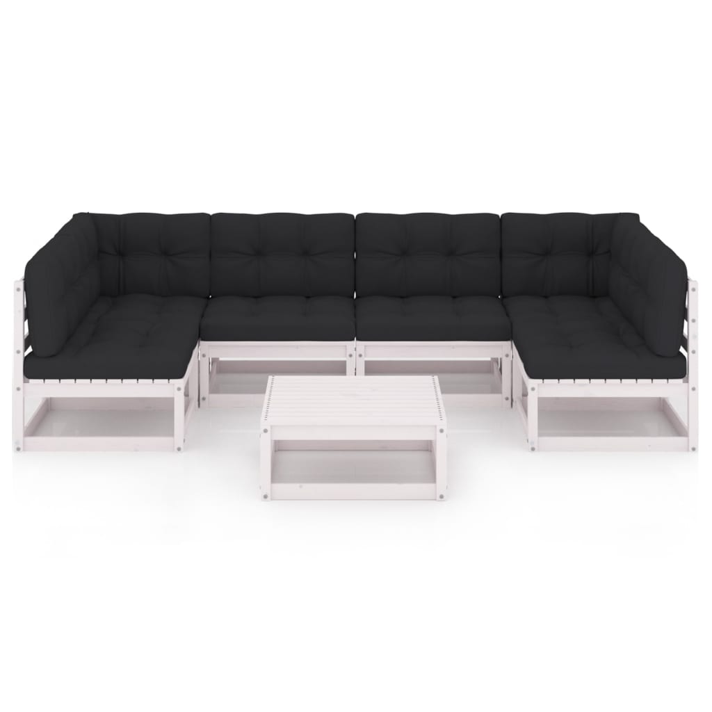 7-tlg. Garten-Lounge-Set mit Kissen Weiß Kiefer Massivholz