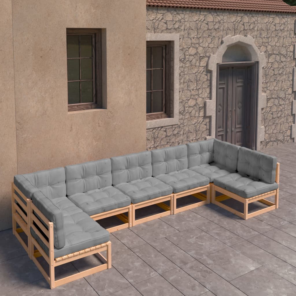 7-tlg. Garten-Lounge-Set mit Kissen Kiefer Massivholz