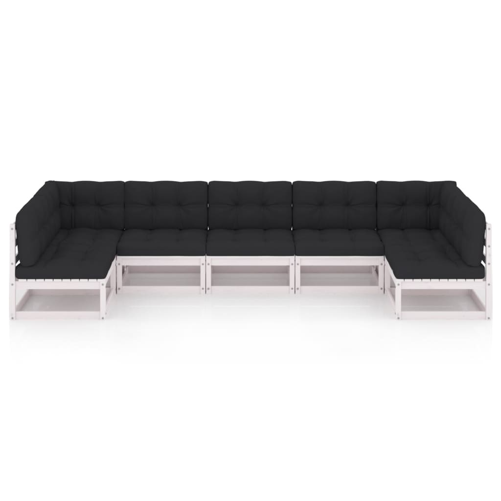 7-tlg. Garten-Lounge-Set mit Kissen Weiß Kiefer Massivholz