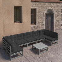 Thumbnail for 8-tlg. Garten-Lounge-Set mit Kissen Grau Kiefer Massivholz