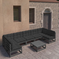 Thumbnail for 8-tlg. Garten-Lounge-Set mit Kissen Schwarz Kiefer Massivholz