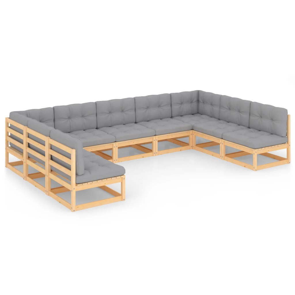 9-tlg. Garten-Lounge-Set mit Kissen Kiefer Massivholz