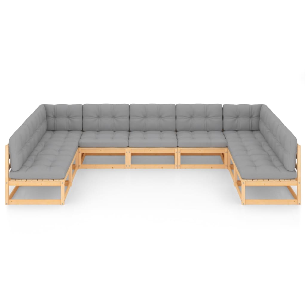 9-tlg. Garten-Lounge-Set mit Kissen Kiefer Massivholz