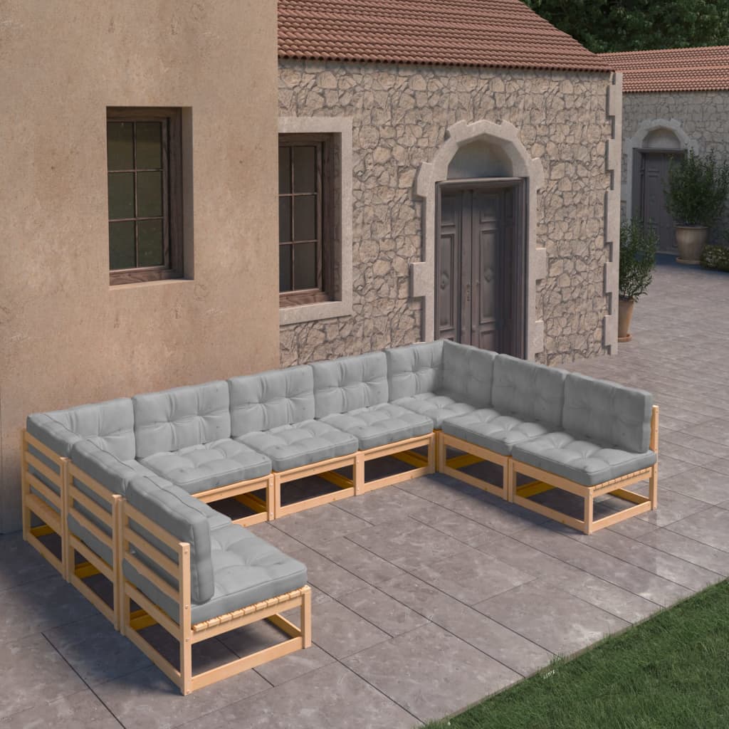 9-tlg. Garten-Lounge-Set mit Kissen Kiefer Massivholz