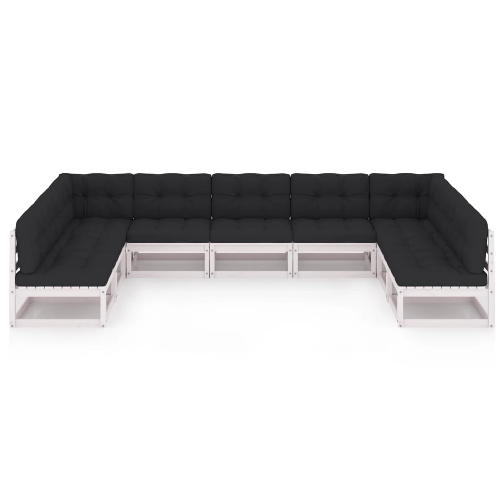 9-tlg. Garten-Lounge-Set mit Kissen Weiß Kiefer Massivholz