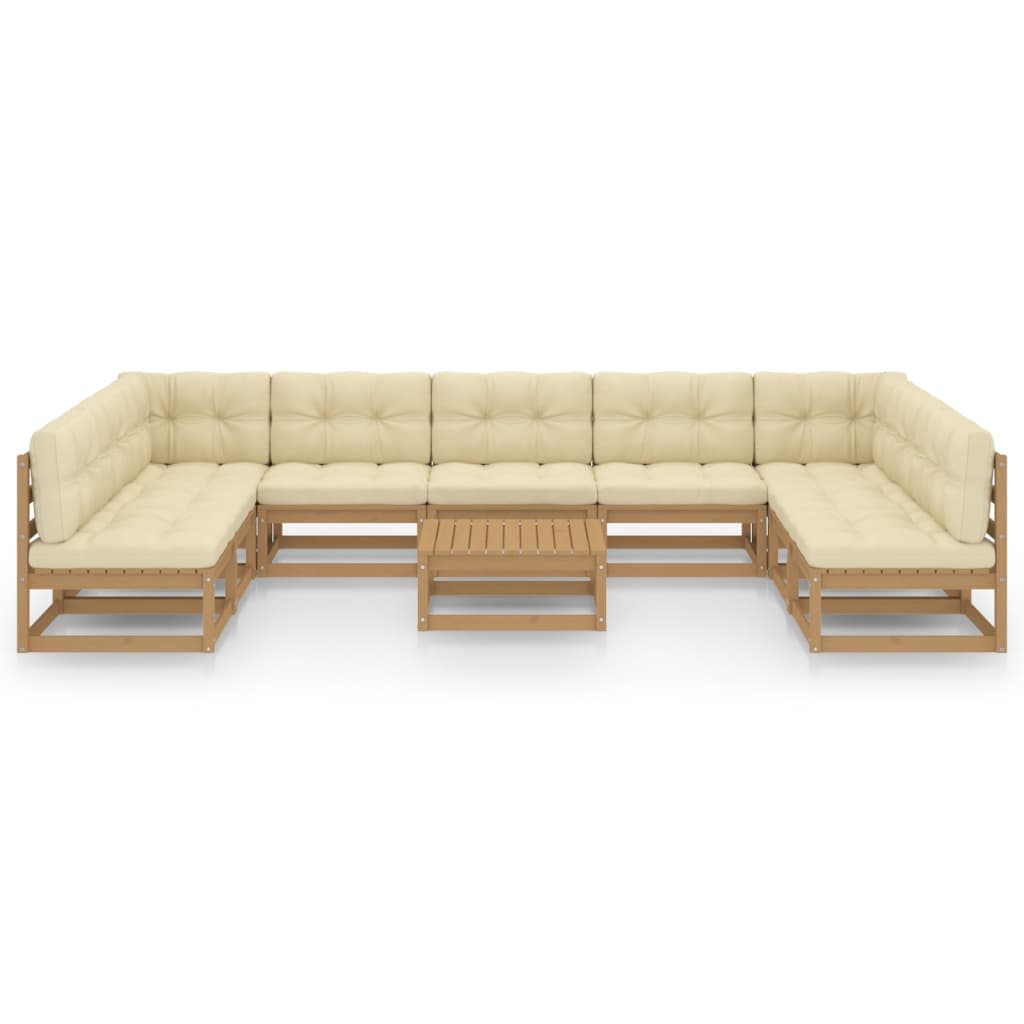 10-tlg. Garten-Lounge-Set Kissen Honigbraun Kiefer Massivholz