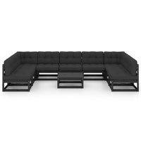 Thumbnail for 10-tlg. Garten-Lounge-Set mit Kissen Schwarz Kiefer Massivholz
