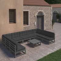 Thumbnail for 10-tlg. Garten-Lounge-Set mit Kissen Schwarz Kiefer Massivholz