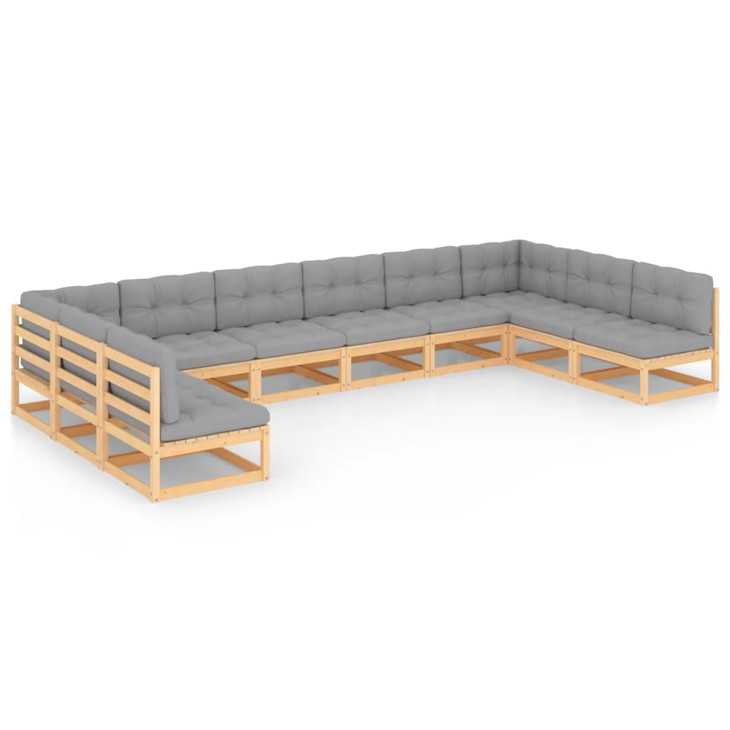 10-tlg. Garten-Lounge-Set mit Kissen Kiefer Massivholz
