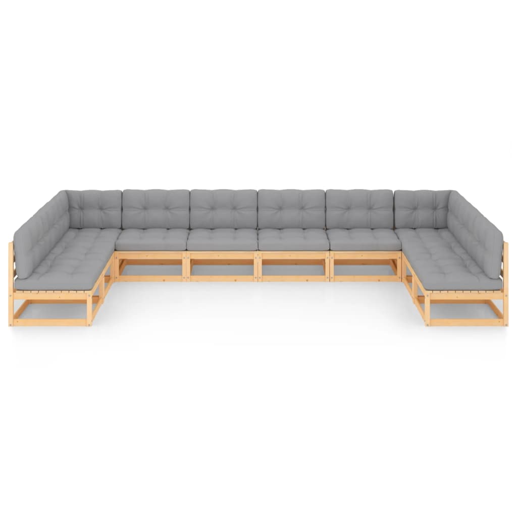 10-tlg. Garten-Lounge-Set mit Kissen Kiefer Massivholz
