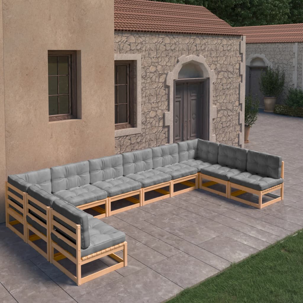 10-tlg. Garten-Lounge-Set mit Kissen Kiefer Massivholz