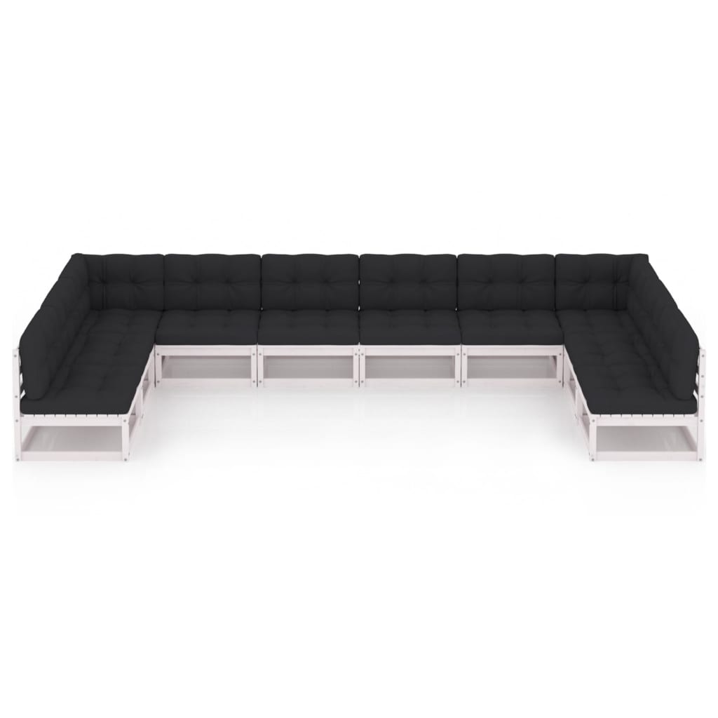 10-tlg. Garten-Lounge-Set mit Kissen Weiß Kiefer Massivholz