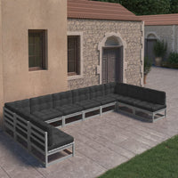 Thumbnail for 10-tlg. Garten-Lounge-Set mit Kissen Grau Kiefer Massivholz