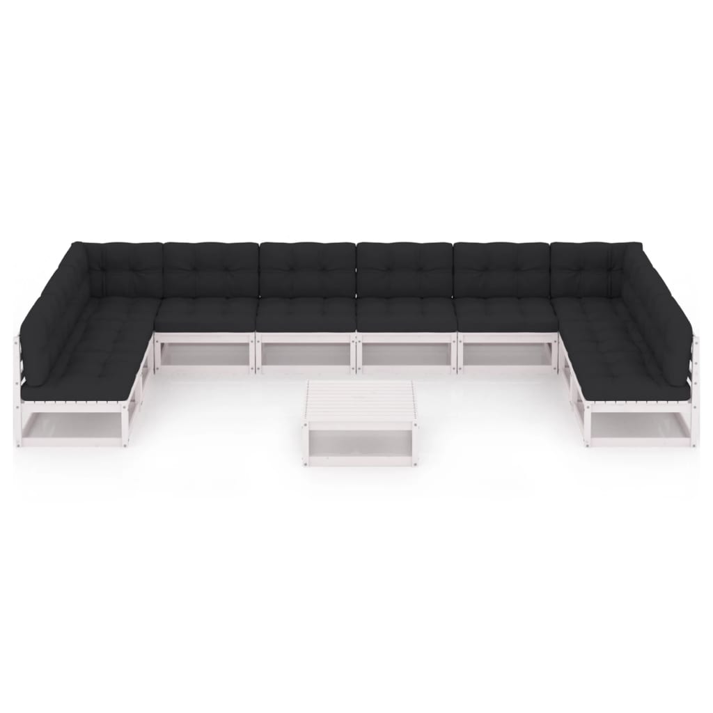 11-tlg. Garten-Lounge-Set mit Kissen Weiß Kiefer Massivholz
