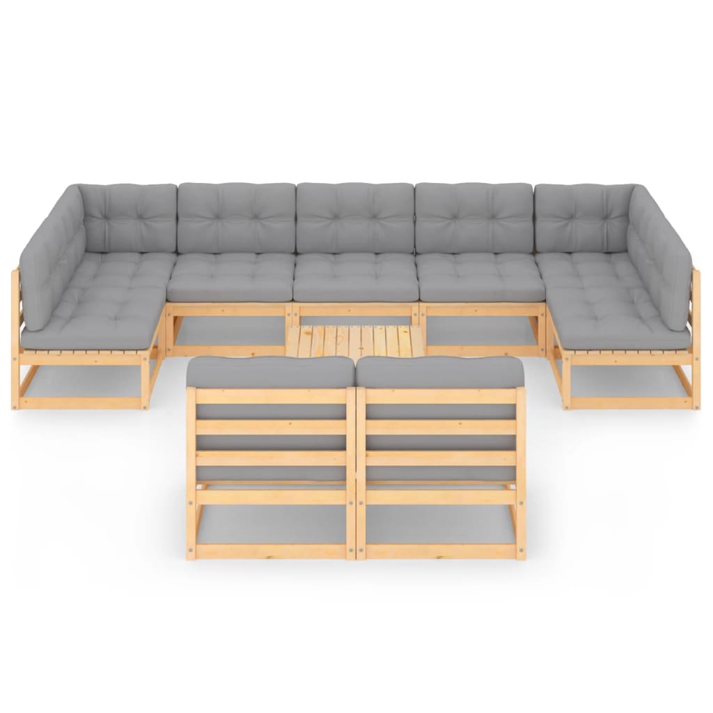10-tlg. Garten-Lounge-Set mit Kissen Massivholz Kiefer