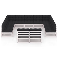 Thumbnail for 11-tlg. Garten-Lounge-Set mit Kissen Weiß Kiefer Massivholz