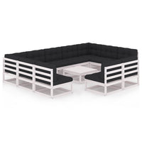 Thumbnail for 12-tlg. Garten-Lounge-Set mit Kissen Weiß Kiefer Massivholz