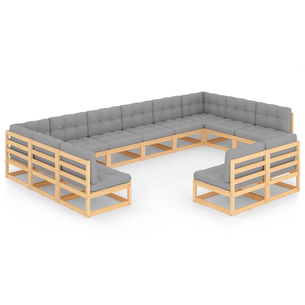12-tlg. Garten-Lounge-Set mit Kissen Kiefer Massivholz