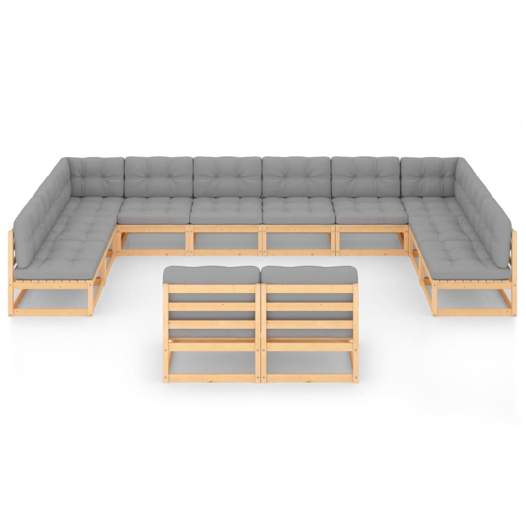 12-tlg. Garten-Lounge-Set mit Kissen Kiefer Massivholz