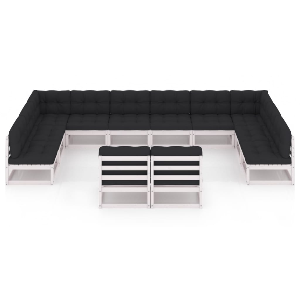 12-tlg. Garten-Lounge-Set mit Kissen Weiß Kiefer Massivholz