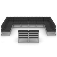 Thumbnail for 12-tlg. Garten-Lounge-Set mit Kissen Grau Kiefer Massivholz