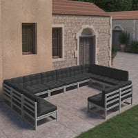 Thumbnail for 12-tlg. Garten-Lounge-Set mit Kissen Grau Kiefer Massivholz