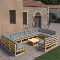 Thumbnail for 13-tlg. Garten-Lounge-Set mit Kissen Kiefer Massivholz