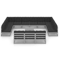 Thumbnail for 14-tlg. Garten-Lounge-Set mit Kissen Grau Kiefer Massivholz