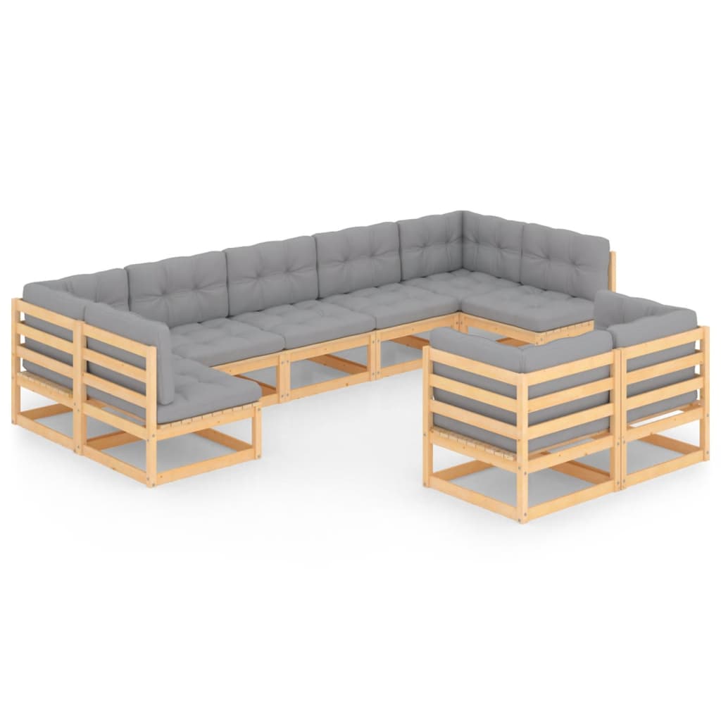 9-tlg. Garten-Lounge-Set mit Kissen Kiefer Massivholz
