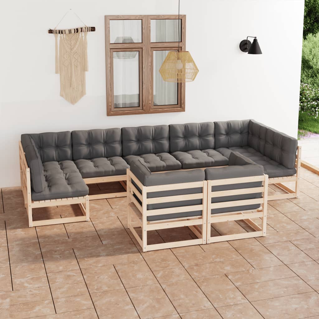 9-tlg. Garten-Lounge-Set mit Kissen Kiefer Massivholz