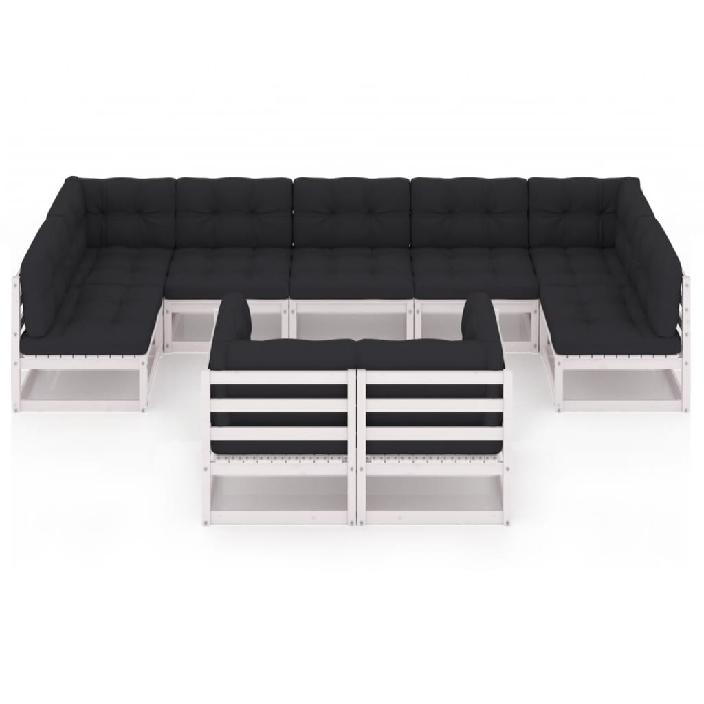 9-tlg. Garten-Lounge-Set mit Kissen Weiß Kiefer Massivholz