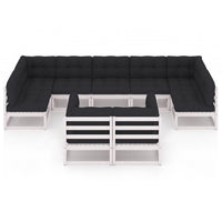 Thumbnail for 9-tlg. Garten-Lounge-Set mit Kissen Weiß Kiefer Massivholz