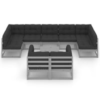 Thumbnail for 10-tlg. Garten-Lounge-Set mit Kissen Grau Kiefer Massivholz