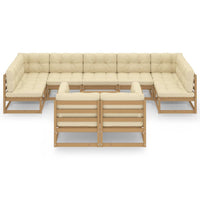 Thumbnail for 10-tlg. Garten-Lounge-Set Kissen Honigbraun Kiefer Massivholz