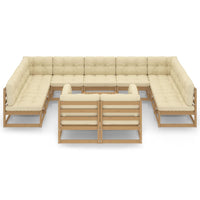 Thumbnail for 12-tlg. Garten-Lounge-Set Kissen Honigbraun Kiefer Massivholz