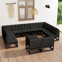 Thumbnail for 12-tlg. Garten-Lounge-Set mit Kissen Schwarz Kiefer Massivholz