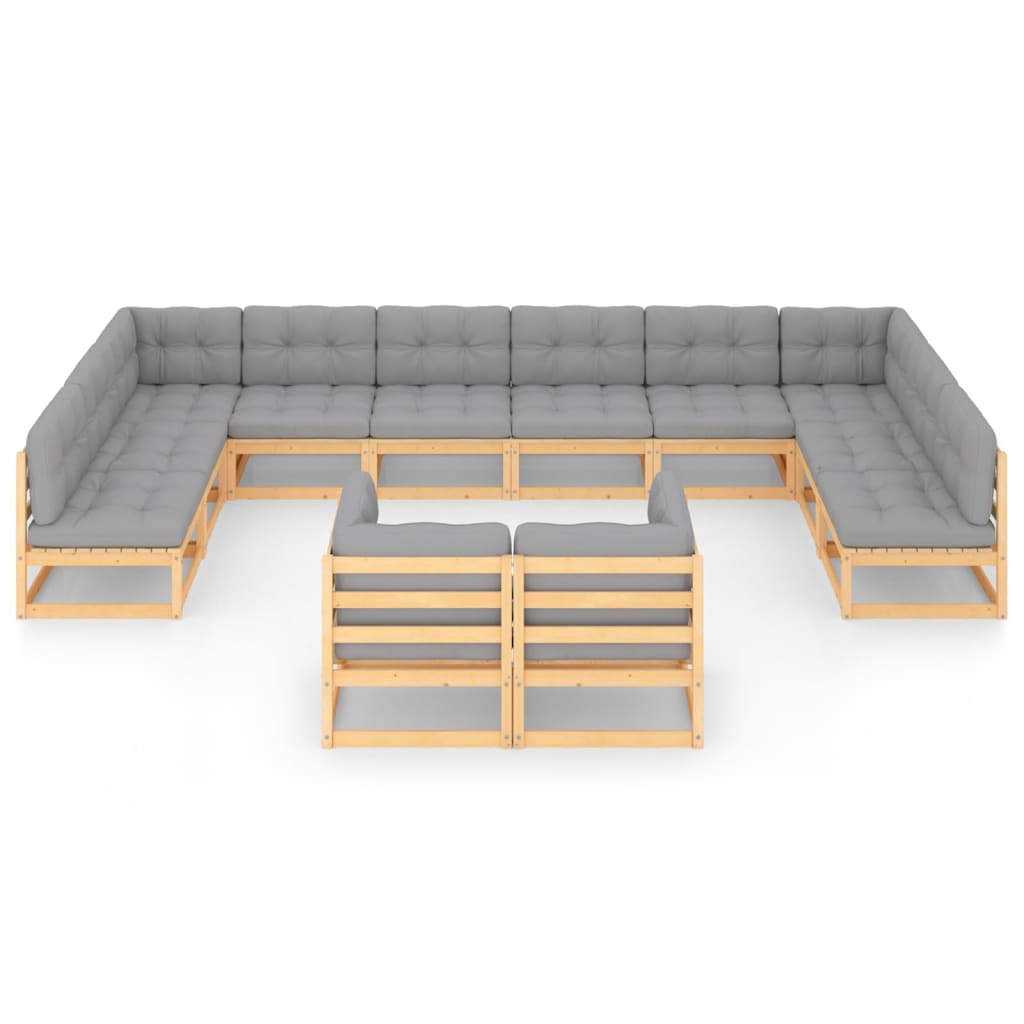 12-tlg. Garten-Lounge-Set mit Kissen Kiefer Massivholz