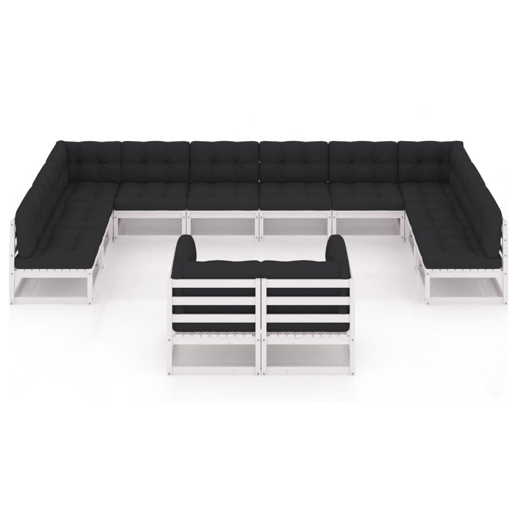 12-tlg. Garten-Lounge-Set mit Kissen Weiß Kiefer Massivholz