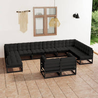Thumbnail for 12-tlg. Garten-Lounge-Set mit Kissen Schwarz Kiefer Massivholz