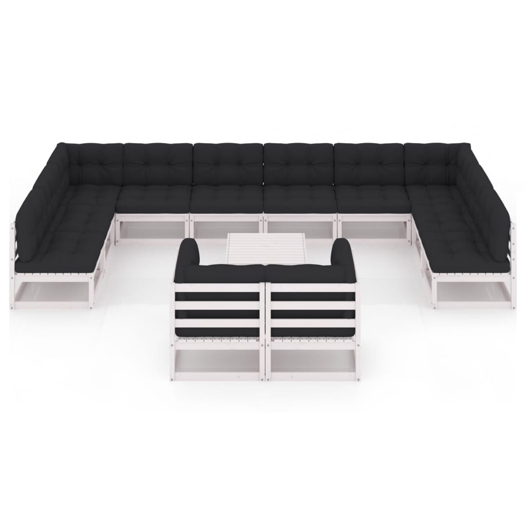 13-tlg. Garten-Lounge-Set mit Kissen Weiß Kiefer Massivholz